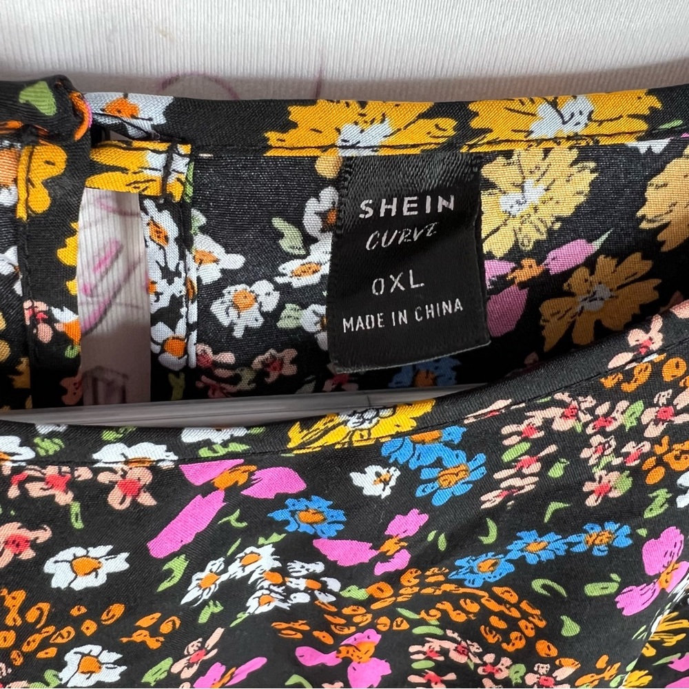 SHEIN curve dress flowers rainbow 🌈 ruffle hem Multicolor Floral Dress - Picture 8 of 10